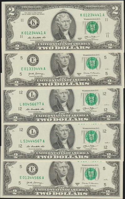 $2 Ladder Type Notes Two Dollar Bill Fancy #  $2 Ladder Style Notes  UNC