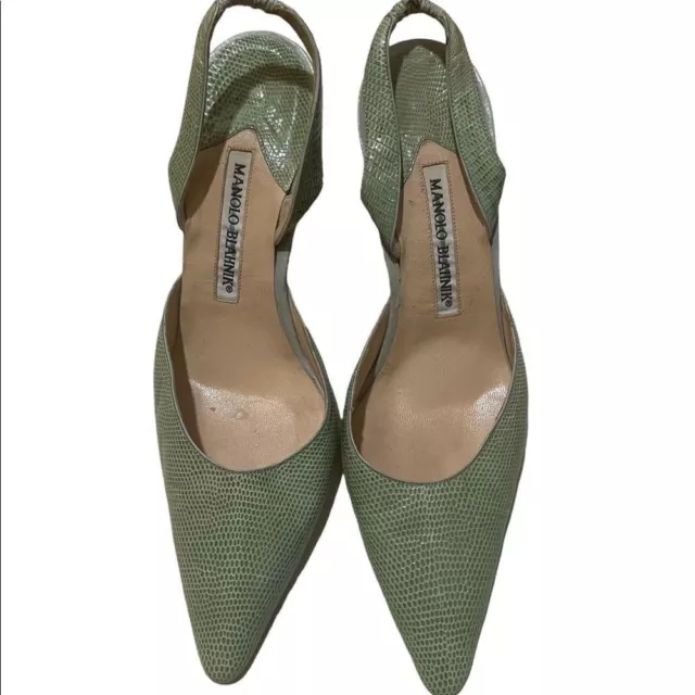 Manolo Light Green Lizard Pump 36