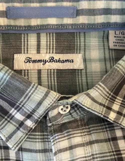 TOMMY BAHAMA WESTERN Short Sleeve Multicolor Plaid Cotton Casual Shirt ...
