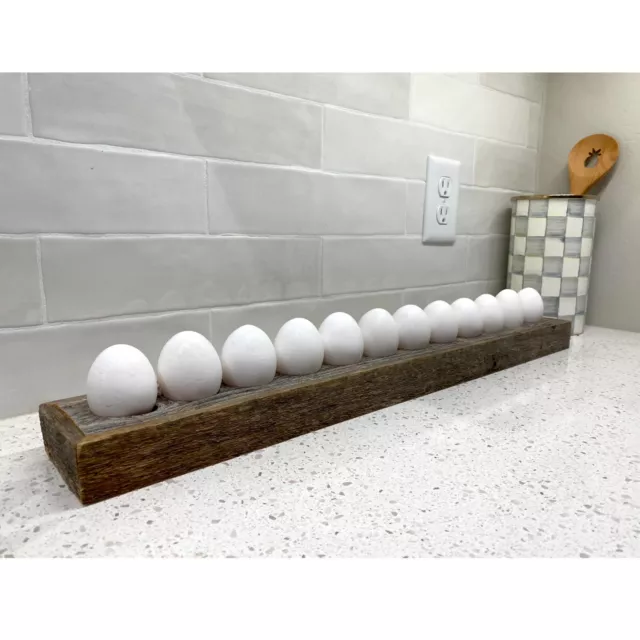 Countertop Reclaimed Wood Egg Holder Storage Tray (Holds 12 Eggs)