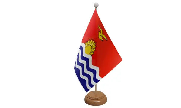 Kiribati Small Table Flag (9" x 6") with Wooden Stand
