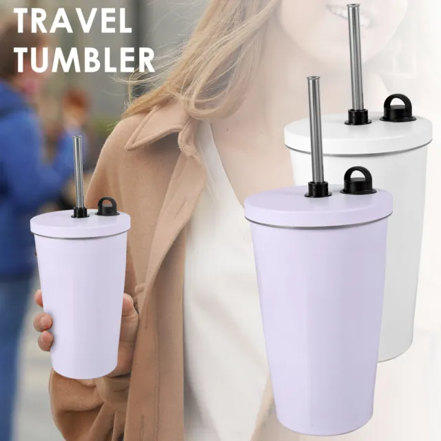 Travel Mug with Straw 600ML Stainless Steel Insulated Tumbler Leakproof☃