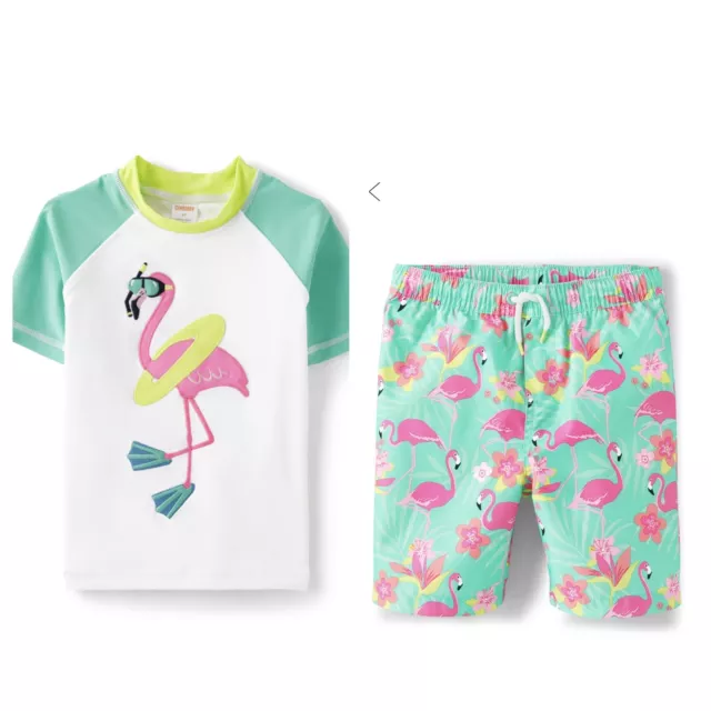 Gymboree 8 Splish Splash Swim Rashguard shorts Set Flamingo NWT Tropical Paradis