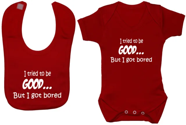 Tried to be Good.. Babygrow Romper Vest & Feeding Bib 0-24m Boy Girl Gift
