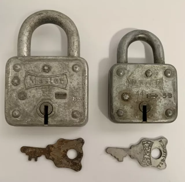 Vintage Master Lock Co. Locks With Keys Made In USA