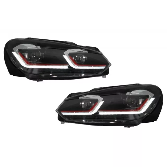 2 Feux Phare Avant Pour Vw Golf 6 A Led Look R Line Rouge Clignotant Dynamique