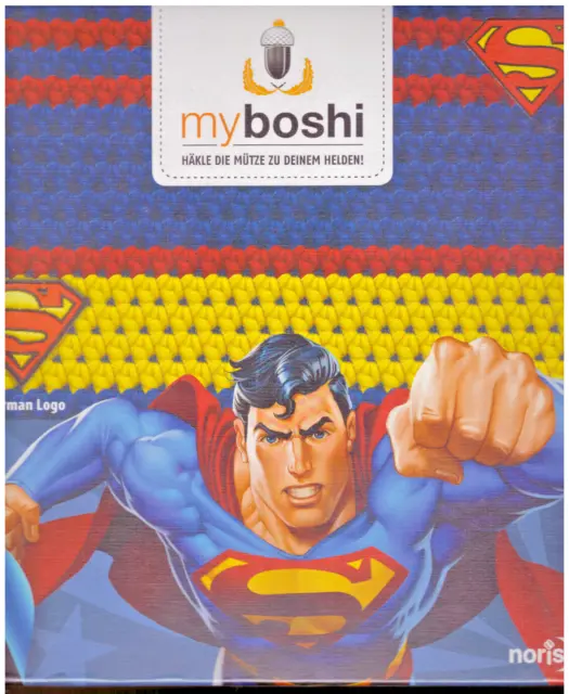 myboshi SUPERMAN Mütze selbst häkeln, Häkelset, mit Logo - OVP