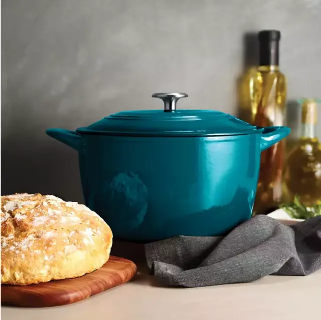 7-Quart Enameled Cast Iron Covered Round Dutch Oven, Peacock