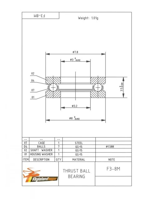 Axial Drucklager F 3-8 M 3x8x3,5 mm Thrust Ball Bearing F3-8M