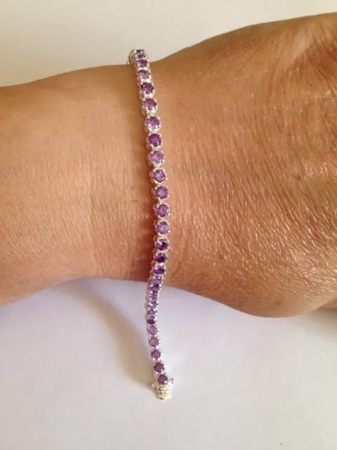 Bracelet Rivière En Argent Poinçon 925 + Orfèvre Pierres Mauves Violettes NEUF 2