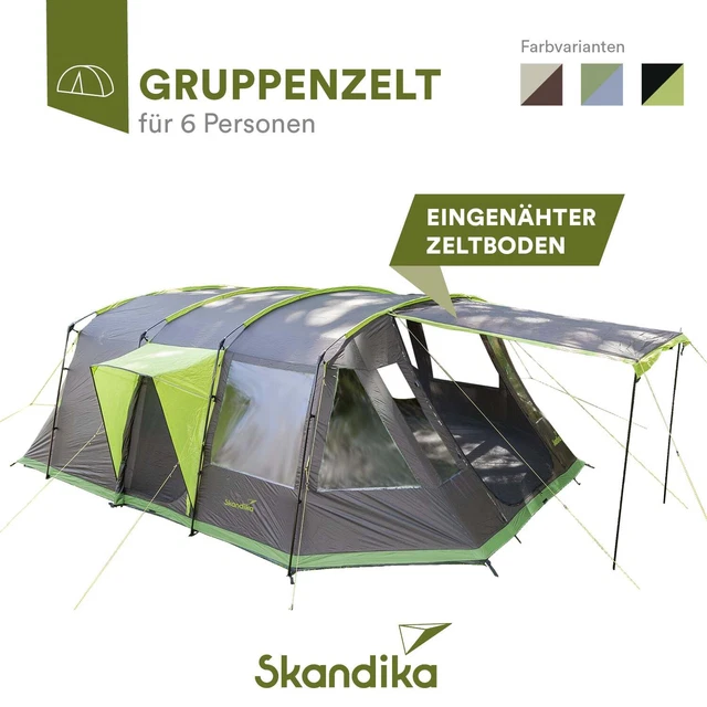 Tente Familiale Skandika Nordland 6 Personnes - Tunnel 580x440cm, Grise, Neuve
