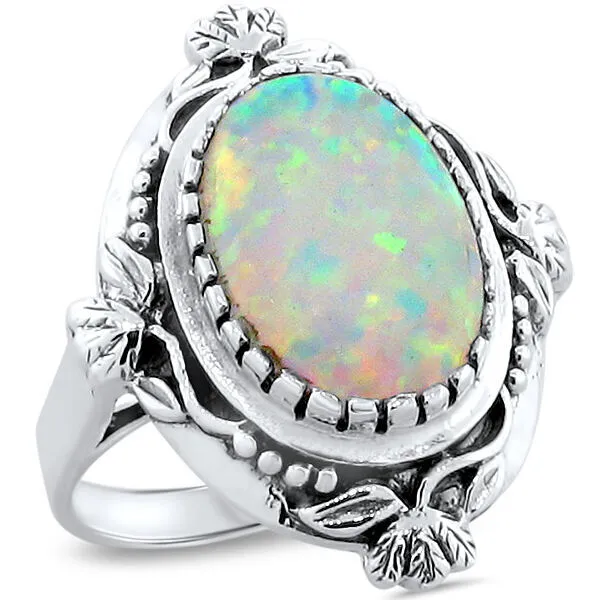 Classic Style Victorian Design 925 Sterling Silver Lab-Created Opal Ring    #222