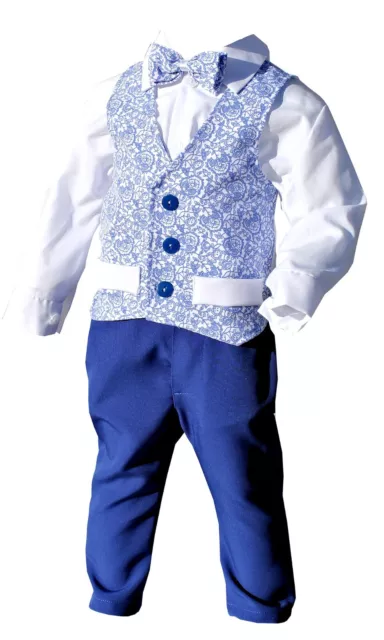 1495 - Abito da battesimo (5pz) maschietto blu, vestito da cerimonia bambino. 2