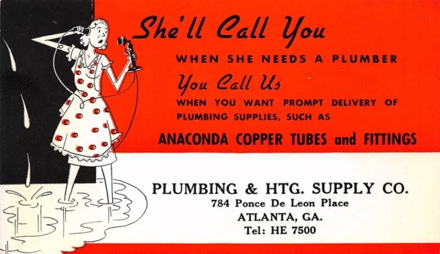 Plumbing & Heating Supply Atlanta Ga Small Advertising Blotter 6" by 3 1/2"