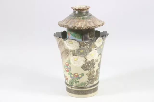 Japanische Ziervase Pagode Porzellan handbemalt Satsuma Japan (GE683)
