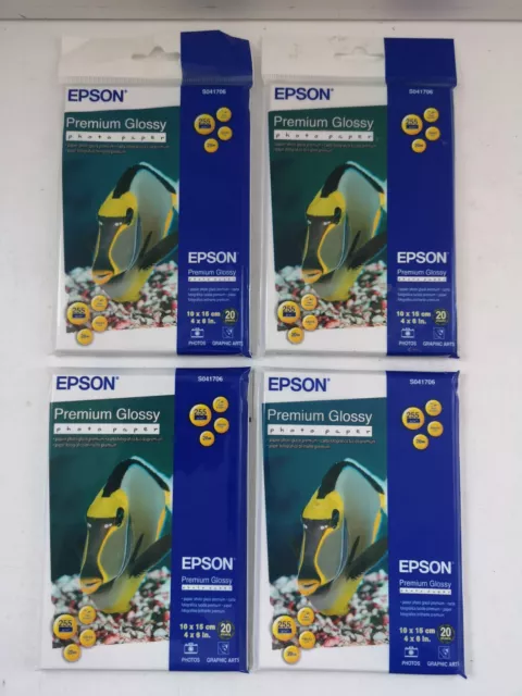 4 x 20 Pack Epson 100mm x 150mm 4x6 Premium Glossy Photo Paper (80 Sheets Total)
