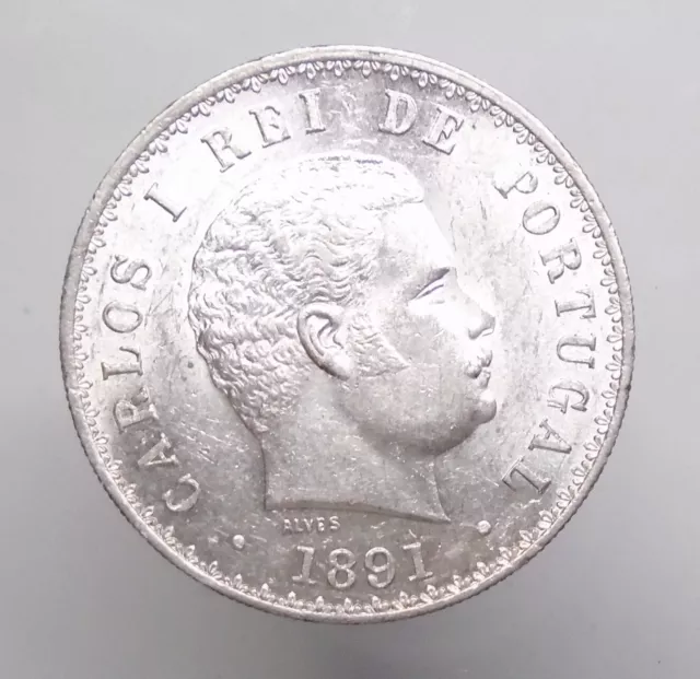 Portugal 500 reis 1891 Silver D. Carlos I KM#535 UNC