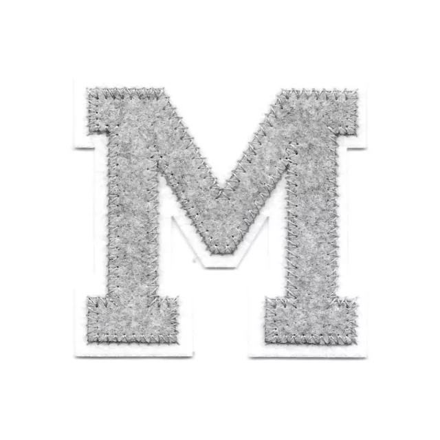 Grey Letter M Felt Patch 2.5 in Tall White Border Iron on Sew on