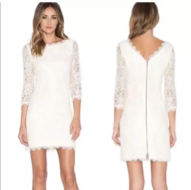 Diane Von Furstenberg Zarita Dress size 4 Ivory Lace Mini Back Zipper Scalloped