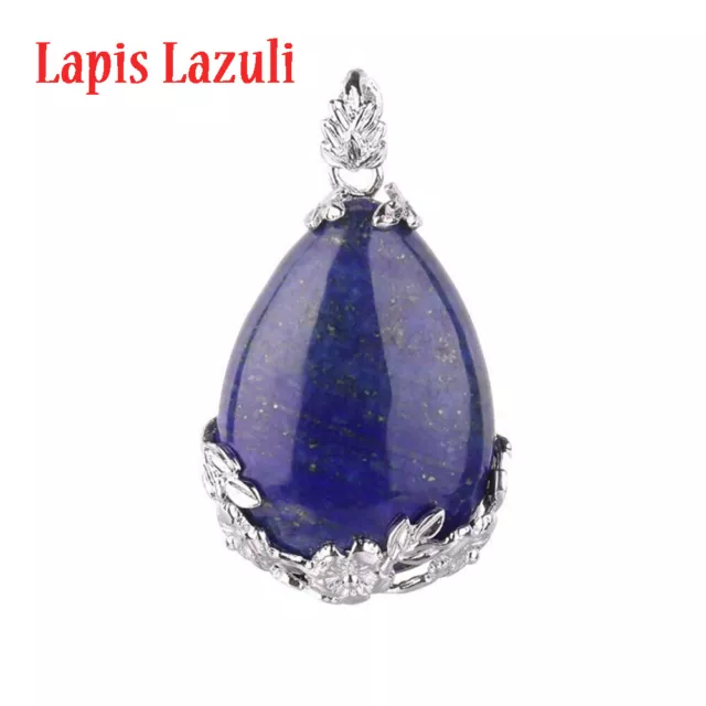 Natural Stone Bead Crystal Quartz Drop Pendant Hollow Flower Healing Amulet
