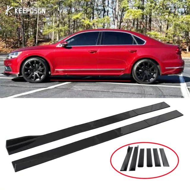 86.6" Gloss Black Side Skirt Lower Rocker Panel Splitter Lips For VW Passat B7