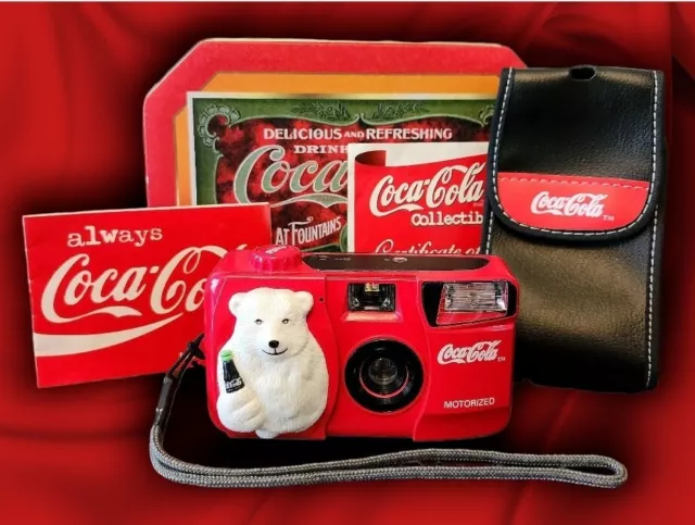 Coca-Cola Coke 35mm Year 2000 Collectible Polar Bear Camera w/ Christmas Tin Box