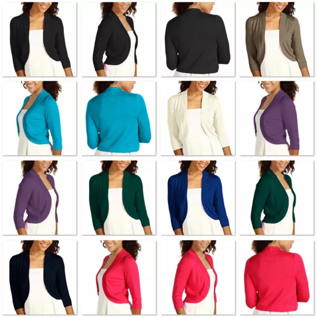 Ladies 3/4 Sleeve Bolero Sweater Jacket Womens Open Shrug Cardigan Coats Tops