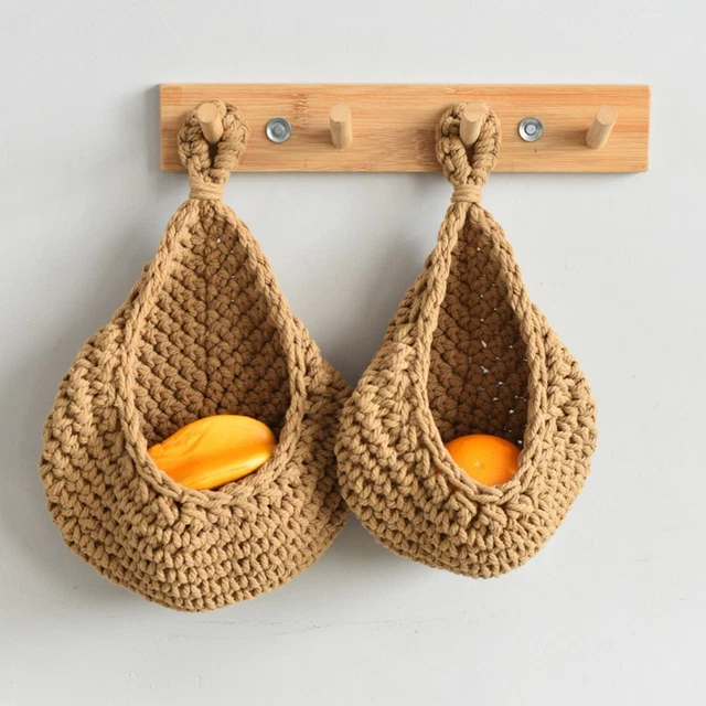Panier Mural Suspendu En Jute - Tissé Main, Pour Légumes, Fruits, Rangement Cuisine Ou Atelier