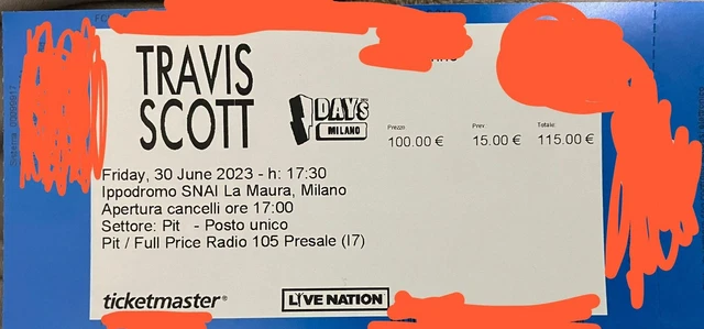 biglietti Travis Scott-  PIT - Milano - 30/06/2023 - Ippodromo Snai
