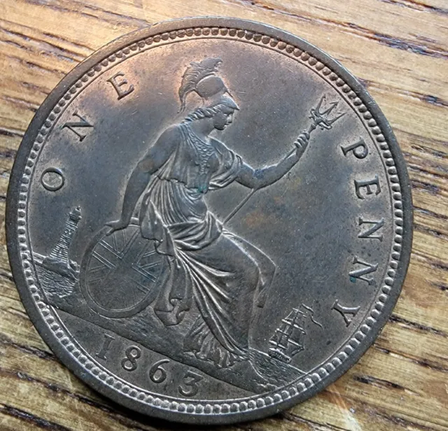 1863  GREAT BRITAIN PENNY Uncertified But AU