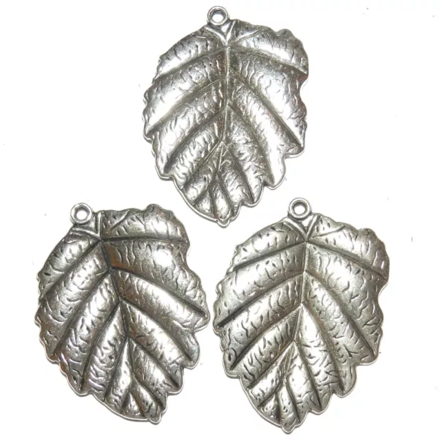 ML7161 Antiqued Silver 50mm Leaf Pendant Metal Focal Bead 3pc