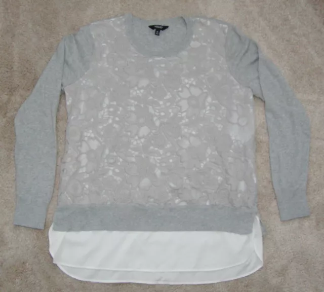 Simply Vera Wang Light Gray Lace Front Sweater - Size XL - Very Pretty!