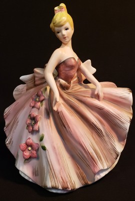 Vintage Lefton Planter "Lady with Pink Dress" 290B