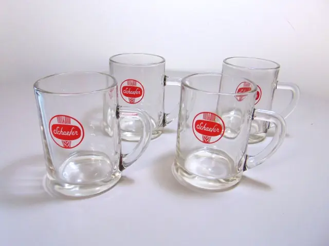 Vintage Set of Four Schaefer Glass Beer Mugs, 12 oz.