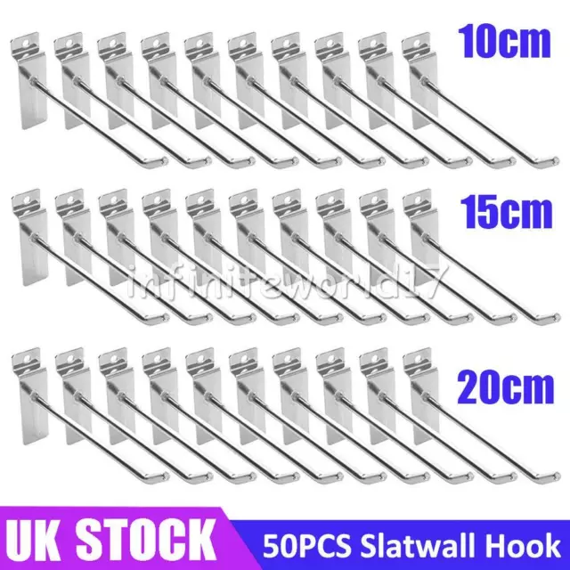 50PCS 4" 6" 8" Slatwall Hooks Retail Shop Display Fitting Prong Hanger Tool Arm