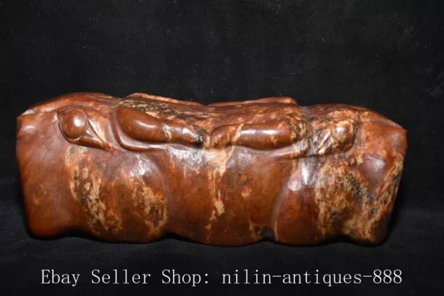 9.3'' Chinese Hongshan Culture Old Jade Carved Beast Head Pillow Statue