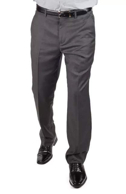 Slim Tailored Fit Charcoal Grey Men's Dress Slacks Pants Flat Front By AZAR MAN