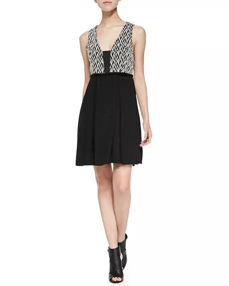 "Ella Moss" Black Zig Zag Bodice Career Casual Cass Dress Size: M Nwt $228