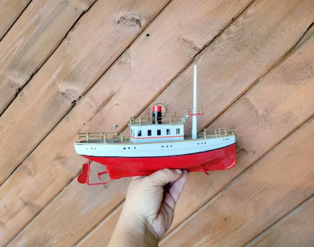 Vintage Staudt Prewar German Tin Toy Wind up Boat 11"