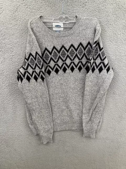 Old Navy Sweater Mens Medium Gray Pullover Crewneck Geometric Knit Wool Blend