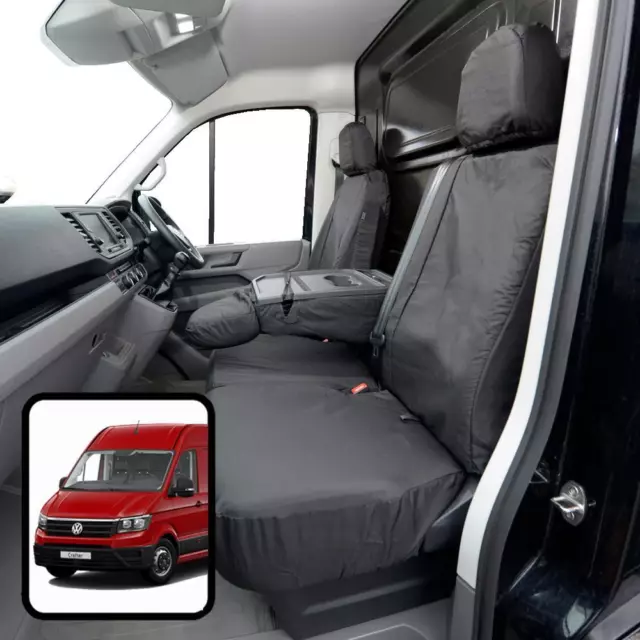 VW Crafter 2017+ Seat Covers Tailored Black Front Driver & Split Passenger Base