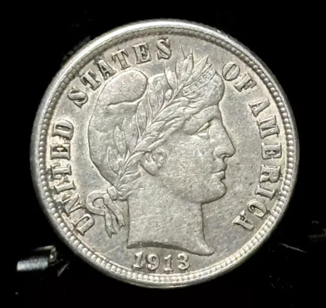 1913 - Silver Barber 10C Ten Cents Dime Coin