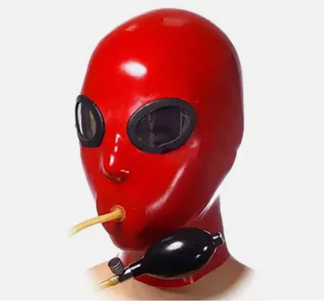 InflatableTube Latex Gummi Rubber Hood Mask transparent eyes red nose holes
