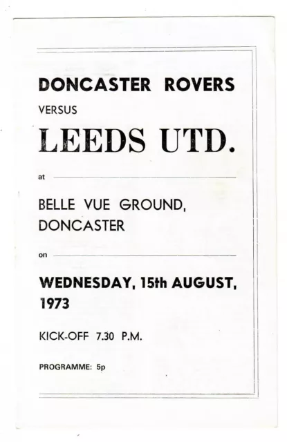 Doncaster Rovers v Leeds United - 1973-74 Pre Season Friendly - Programme