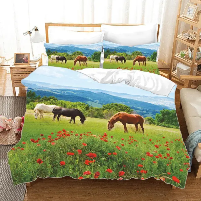 Animal Prairie Horse Quilt Duvet Cover Set Pillowcase Bedroom Decor kC