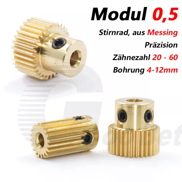 Stirnrad Zahnrad aus Messing Modul 0,5 mit Nabe 20-50 Zähne Motor Ritzel Metall