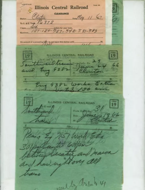 Illinois Central Railroad Train Orders (18) Clinton, Illinois  1966-1972.