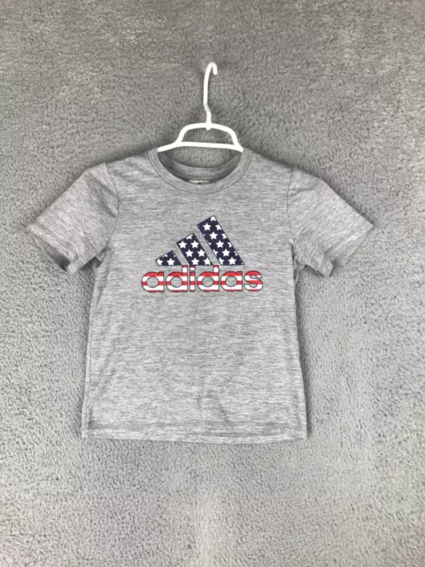 Adidas Boys Gray American Flag Short Sleeve Crew Neck T Shirt Size 6