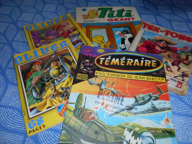 Collection Lot De 4 Revues Et 1 Album Geant Titi  Tex Tone Oliver Temeraire