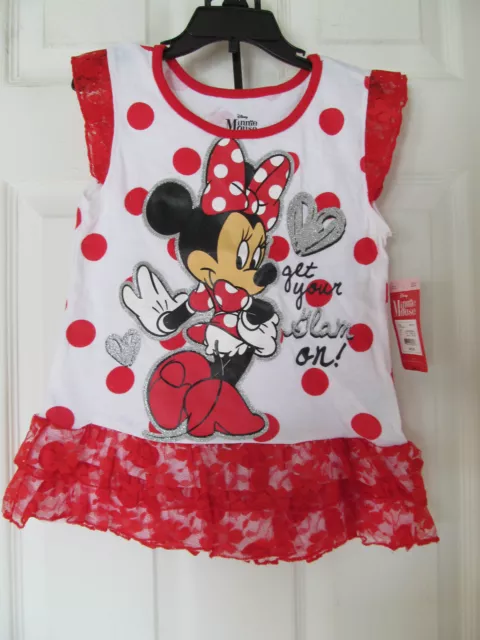 NWT Girl's Disney Minnie Mouse Red, White Polka Dot Short,Shirt Set Sz 6X